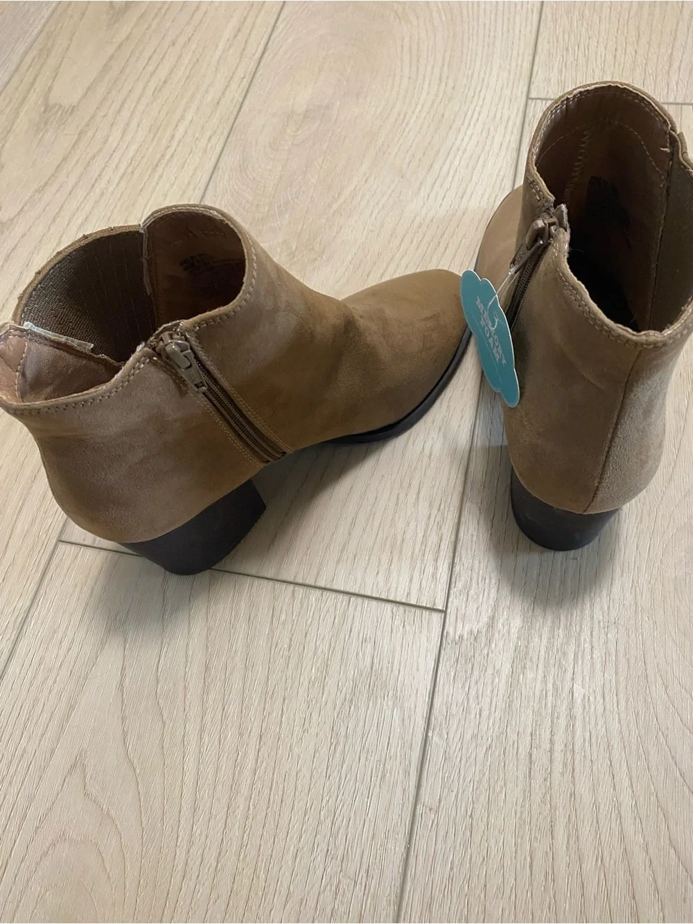 LC Lauren Conrad Tan Suede Ankle Booties with Block Heel 3inch